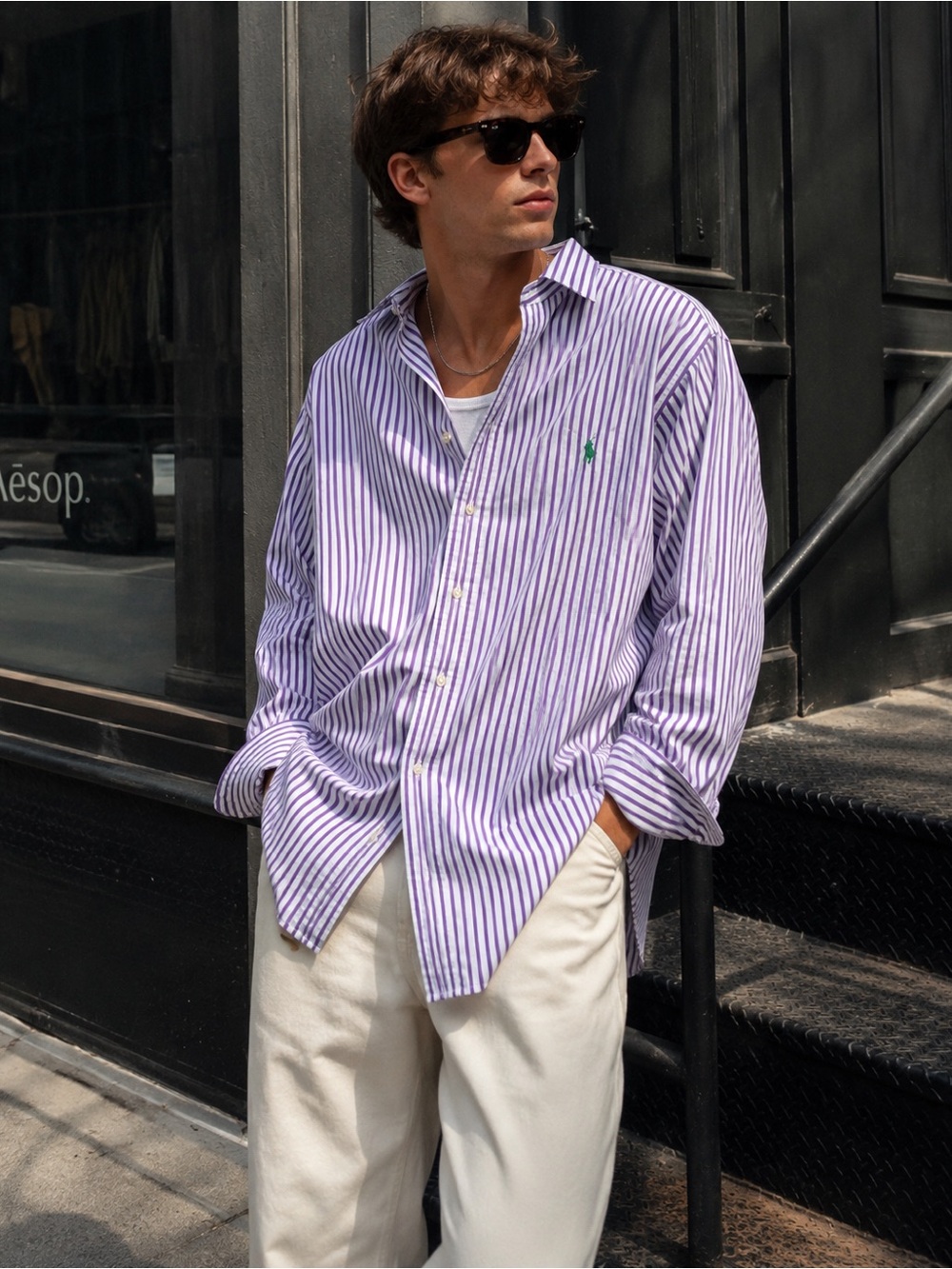 Ralph Lauren Purple and White Striped Button-Up Shirt
